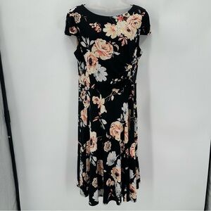 STUDIO ONE NEW YORK Dress Womens M Black Peach Floral Short Sleeve Jersey